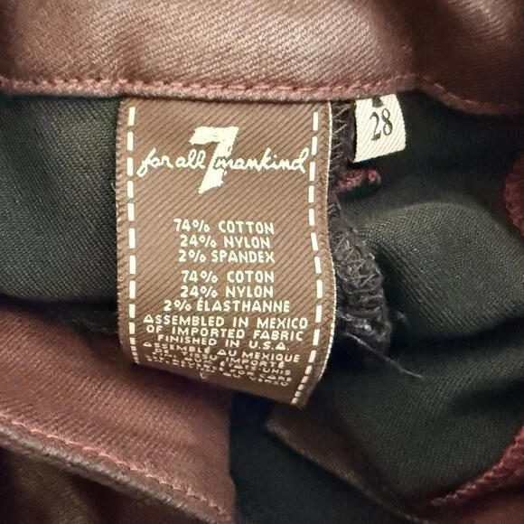 7 for all mankind waxed denim pencil skirt (burgundy - size 28) - Picture 7 of 8